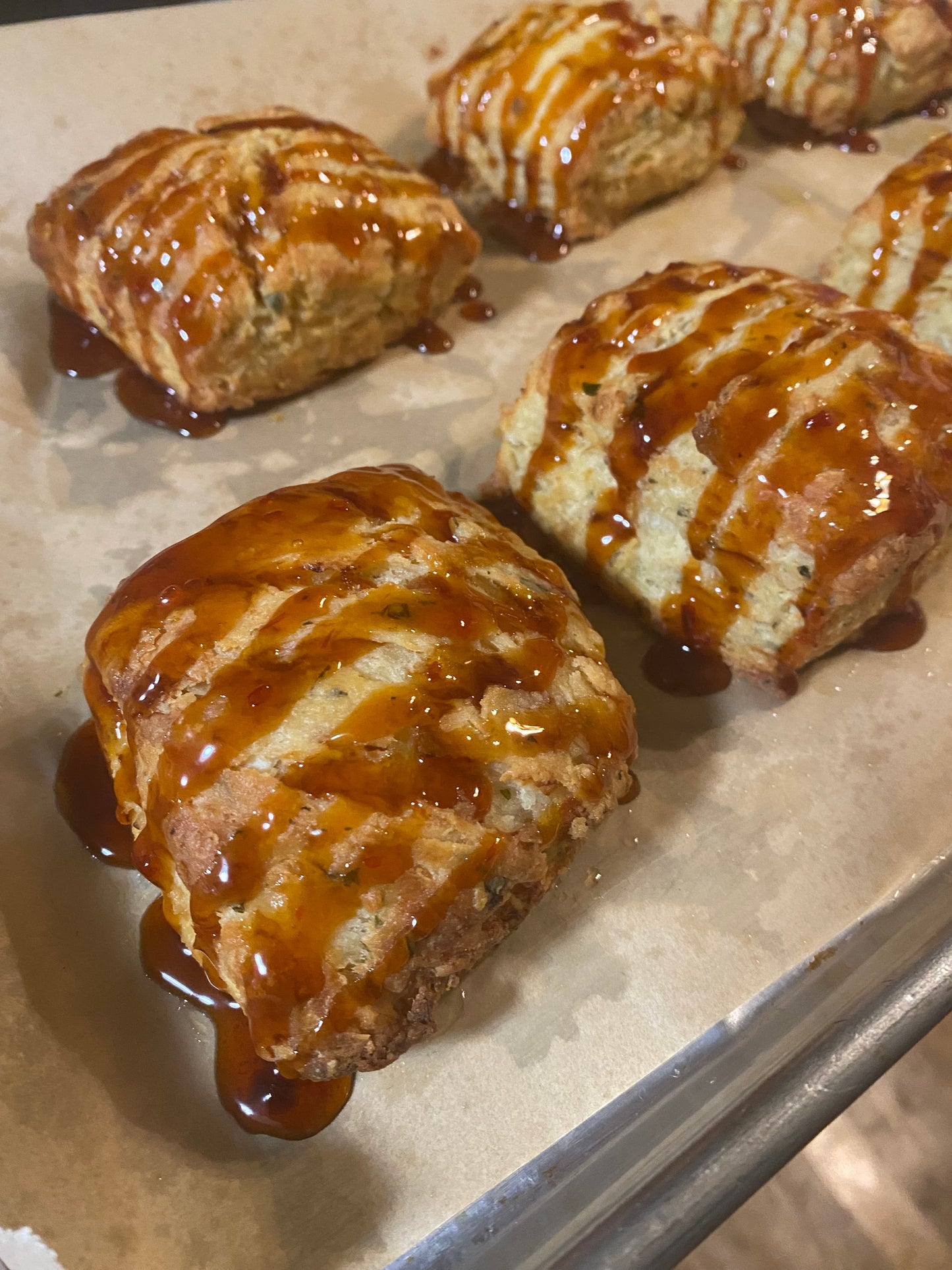 Hot Honey, Goat Cheese and Herb Scone